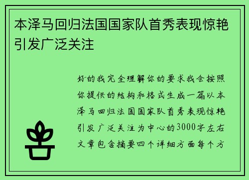 本泽马回归法国国家队首秀表现惊艳引发广泛关注
